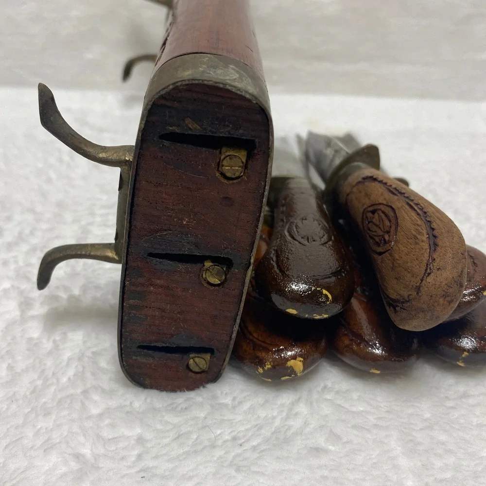 Vintage Carved Wood Steak Knives Set with Box, Antique Serving‎ Knives, Set of 6